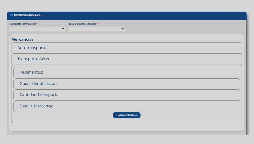 Complemento carta porte sistema de facturación
