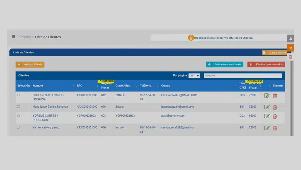 sistema de facturación electrónica catalogo de clientes claro